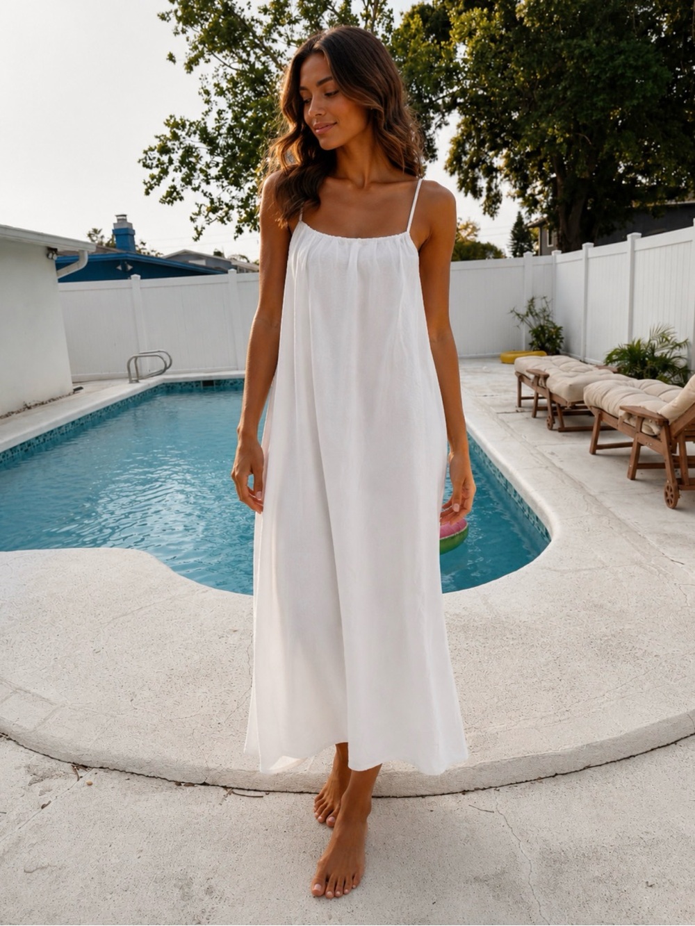 Backless White Spaghetti-Strap Maxi Dress - Beach-Ready Style - Picture 2 of 4